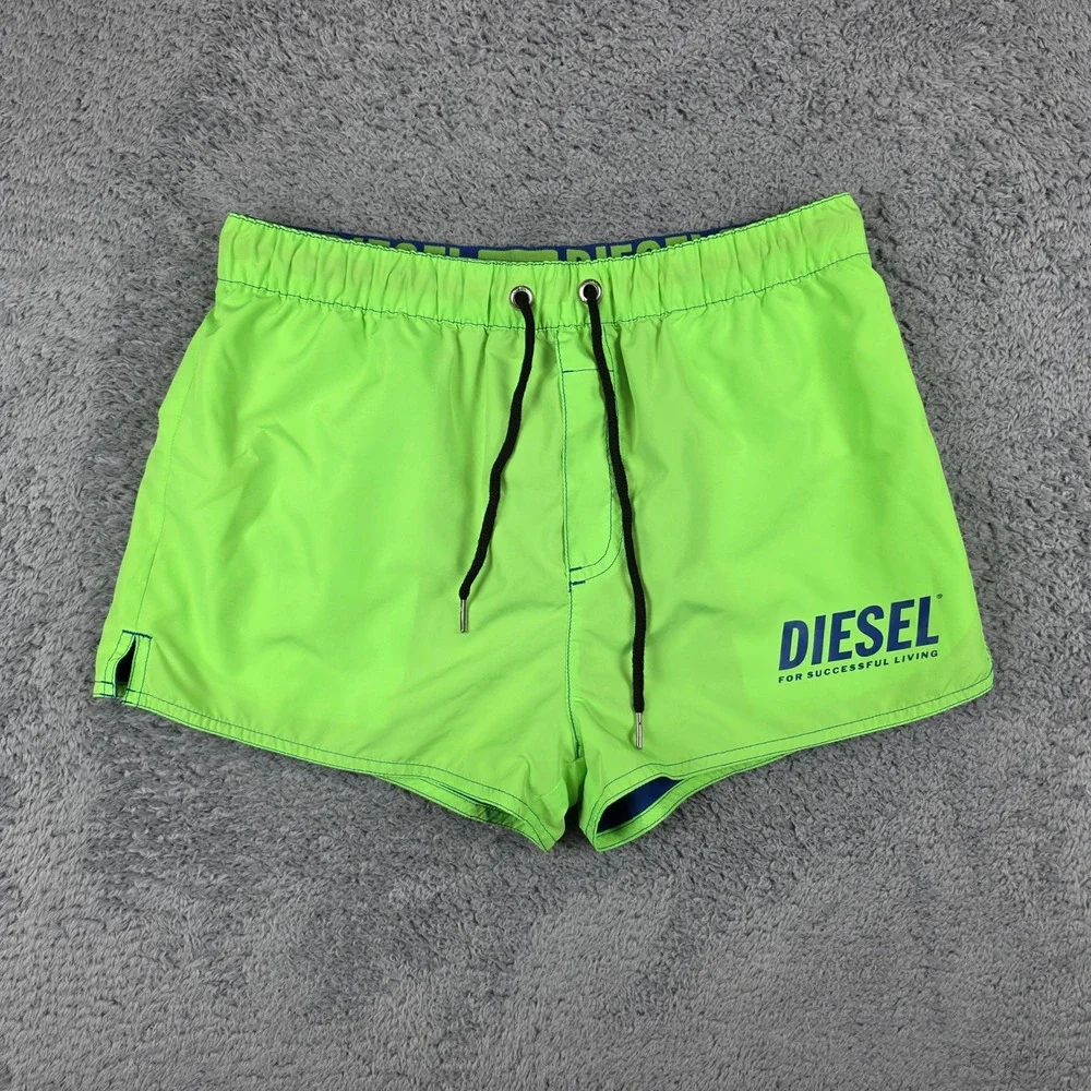 Diesel Swim Trunks Mens S Neon Green Blue Logo Drawstring Beachwear 2